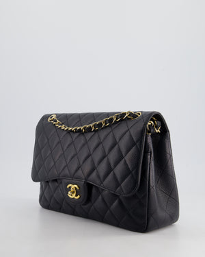 *HOT* Chanel Black Classic Jumbo Double Flap Bag in Caviar Leather and Gold Hardware