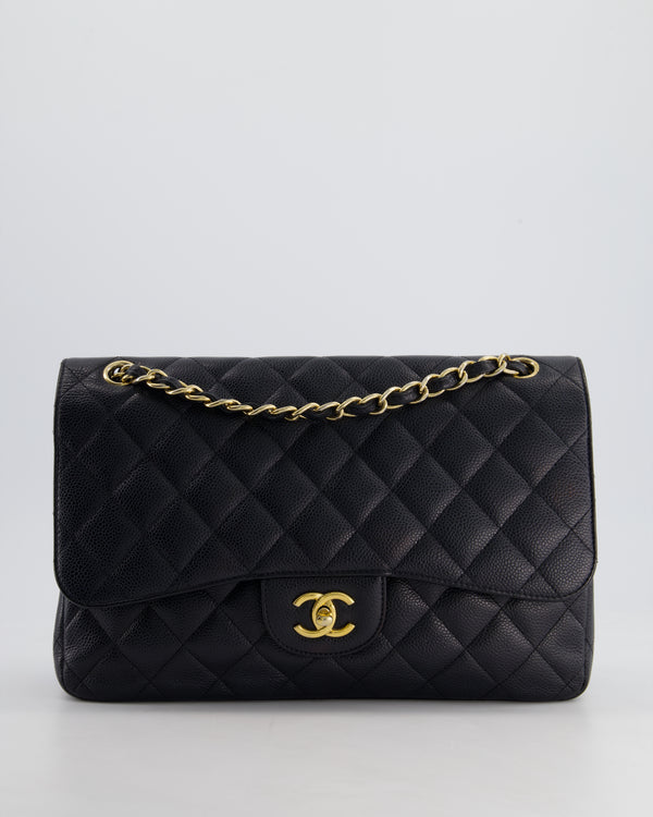 *HOT* Chanel Black Classic Jumbo Double Flap Bag in Caviar Leather and Gold Hardware