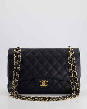 *HOT* Chanel Black Classic Jumbo Double Flap Bag in Caviar Leather and Gold Hardware