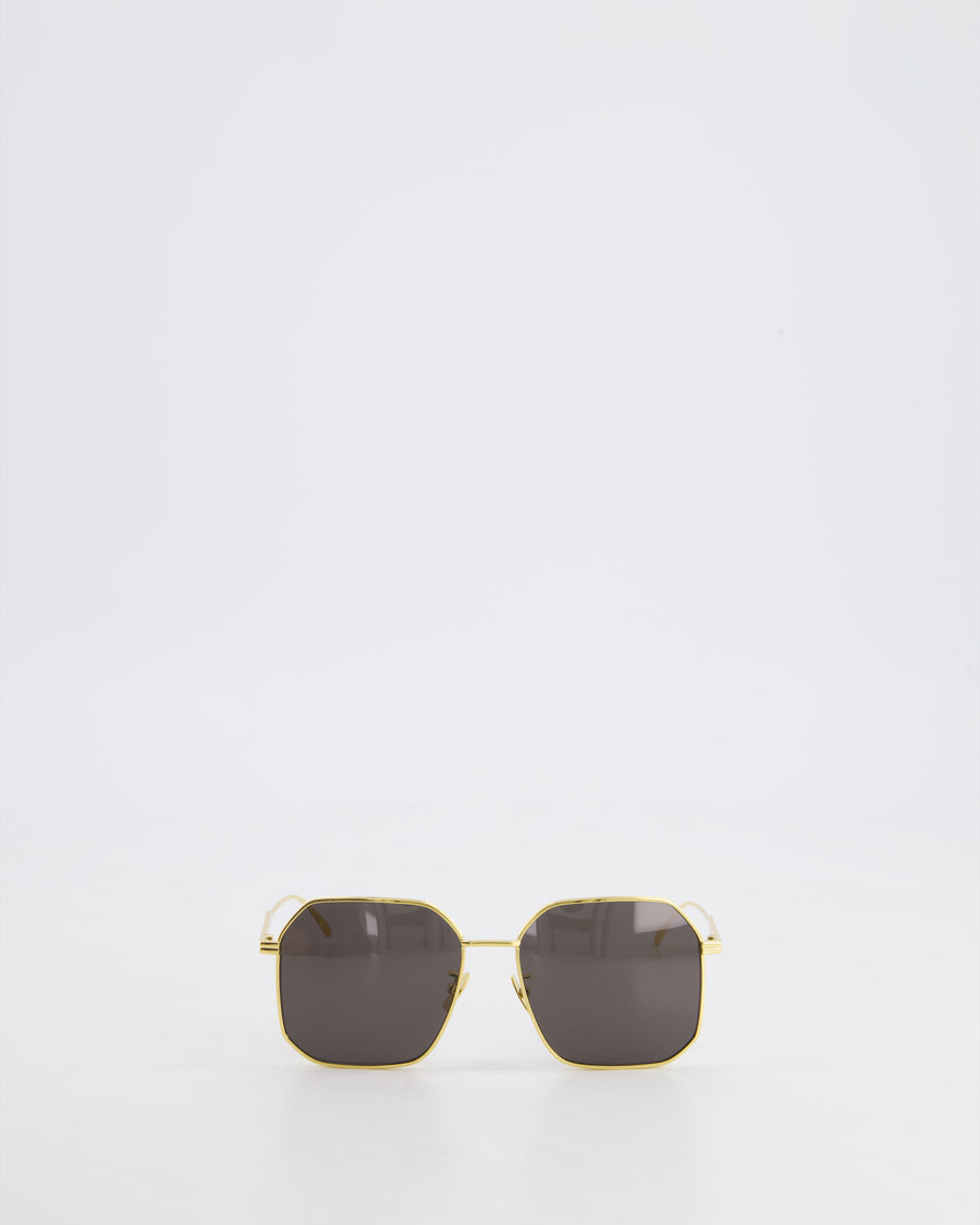 Bottega Veneta Brown Square Sunglasses with Gold Trim