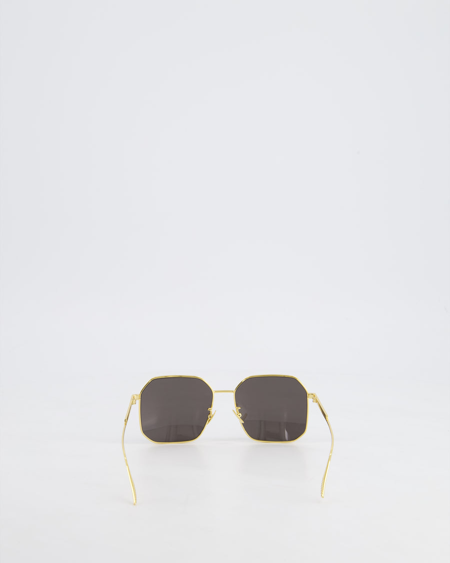 Bottega Veneta Brown Square Sunglasses with Gold Trim