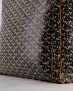 Goyard Voltaire Tan and Black Shoulder Tote Bag in Goyardine Canvas and Chevroches Calfskin