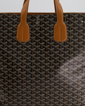 Goyard Voltaire Tan and Black Shoulder Tote Bag in Goyardine Canvas and Chevroches Calfskin