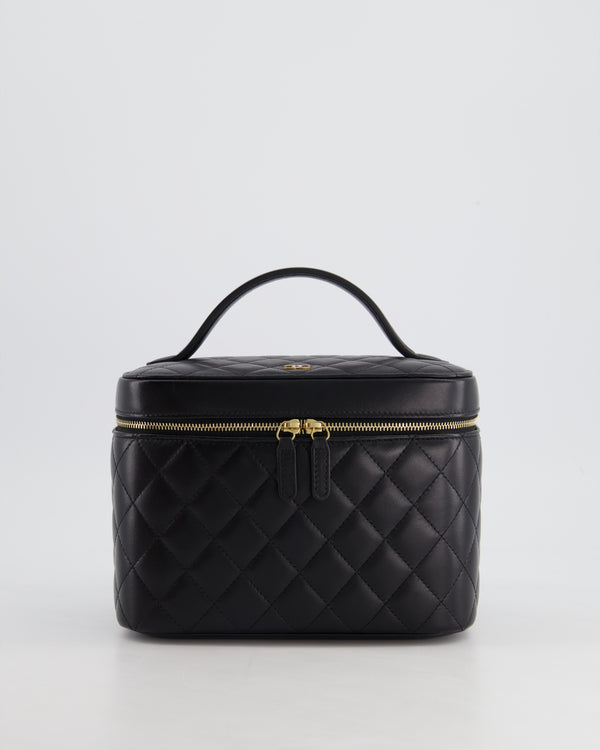 Chanel Black Vanity Case Bag in Lambskin Leather with Antique Gold Hardware