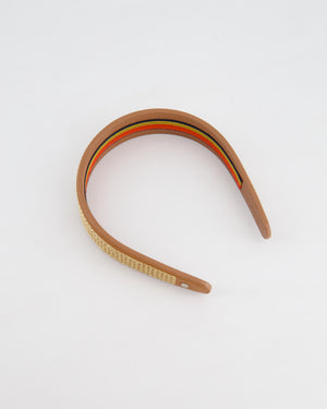 Hermes Gold Elizabeth Headband in Swift Calfskin, Embroidered "H" Motif & Rocabar Ribbon Interior