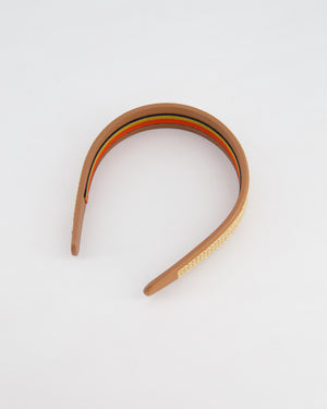 Hermes Gold Elizabeth Headband in Swift Calfskin, Embroidered "H" Motif & Rocabar Ribbon Interior