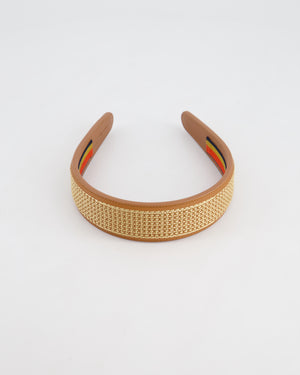 Hermes Gold Elizabeth Headband in Swift Calfskin, Embroidered "H" Motif & Rocabar Ribbon Interior