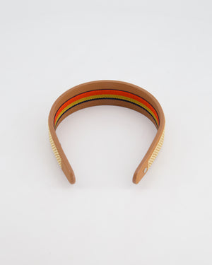 Hermes Gold Elizabeth Headband in Swift Calfskin, Embroidered "H" Motif & Rocabar Ribbon Interior