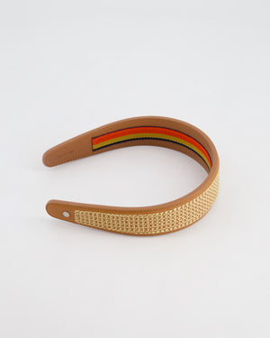 Hermes Gold Elizabeth Headband in Swift Calfskin, Embroidered "H" Motif & Rocabar Ribbon Interior