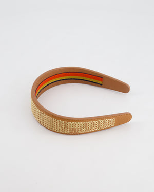 Hermes Gold Elizabeth Headband in Swift Calfskin, Embroidered "H" Motif & Rocabar Ribbon Interior