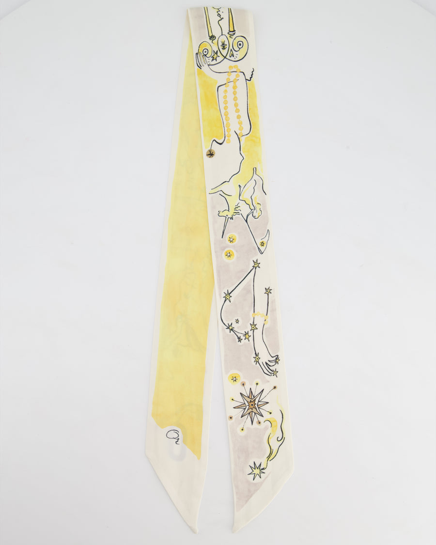 Christian Dior Ivory & Yellow Silk Twilly Scarf