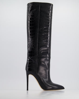 Paris Texas Black Croc-Effect Leather Knee High Boots Size EU 40