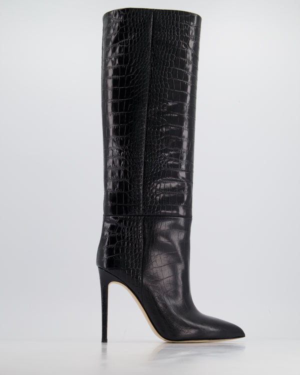 Paris Texas Black Croc-Effect Leather Knee High Boots Size EU 40