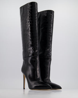 Paris Texas Black Croc-Effect Leather Knee High Boots Size EU 40