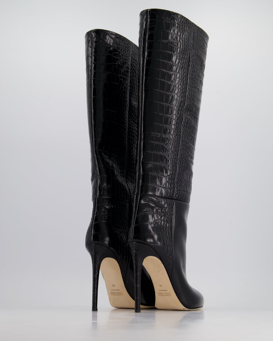 Paris Texas Black Croc-Effect Leather Knee High Boots Size EU 40