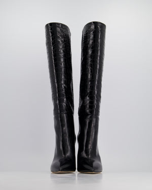 Paris Texas Black Croc-Effect Leather Knee High Boots Size EU 40