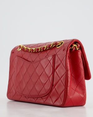 Chanel Red Vintage Small Classic Double Flap Bag in Lambskin Leather with 24K Gold Hardware