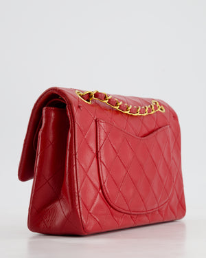 Chanel Red Vintage Small Classic Double Flap Bag in Lambskin Leather with 24K Gold Hardware