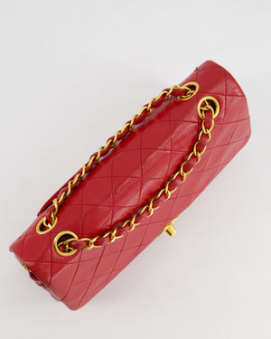 Chanel Red Vintage Small Classic Double Flap Bag in Lambskin Leather with 24K Gold Hardware