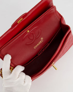 Chanel Red Vintage Small Classic Double Flap Bag in Lambskin Leather with 24K Gold Hardware