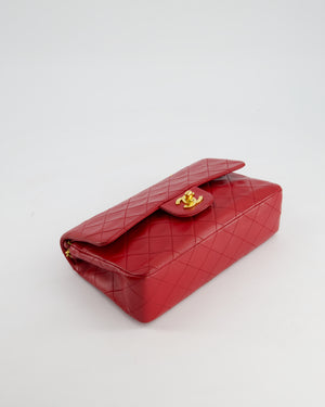 Chanel Red Vintage Small Classic Double Flap Bag in Lambskin Leather with 24K Gold Hardware