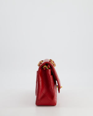 Chanel Red Vintage Small Classic Double Flap Bag in Lambskin Leather with 24K Gold Hardware