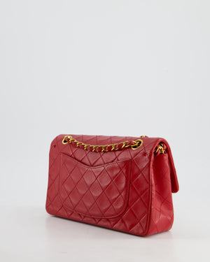 Chanel Red Vintage Small Classic Double Flap Bag in Lambskin Leather with 24K Gold Hardware