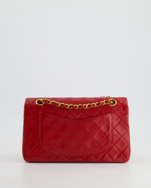 Chanel Red Vintage Small Classic Double Flap Bag in Lambskin Leather with 24K Gold Hardware