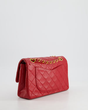 Chanel Red Vintage Small Classic Double Flap Bag in Lambskin Leather with 24K Gold Hardware