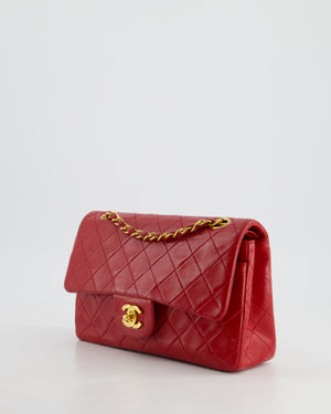 Chanel Red Vintage Small Classic Double Flap Bag in Lambskin Leather with 24K Gold Hardware