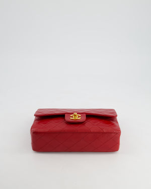 Chanel Red Vintage Small Classic Double Flap Bag in Lambskin Leather with 24K Gold Hardware