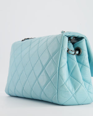 Chanel Baby Blue Single Flap Bag in Aged Calfskin Leather with Ruthenium Hardware