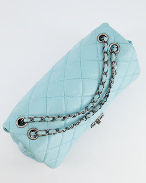 Chanel Baby Blue Single Flap Bag in Aged Calfskin Leather with Ruthenium Hardware