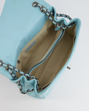 Chanel Baby Blue Single Flap Bag in Aged Calfskin Leather with Ruthenium Hardware