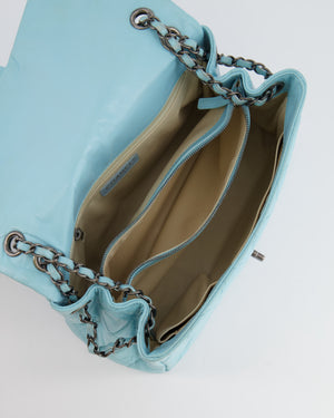 Chanel Baby Blue Single Flap Bag in Aged Calfskin Leather with Ruthenium Hardware