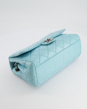 Chanel Baby Blue Single Flap Bag in Aged Calfskin Leather with Ruthenium Hardware