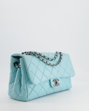 Chanel Baby Blue Single Flap Bag in Aged Calfskin Leather with Ruthenium Hardware