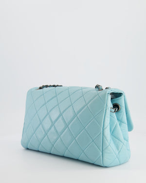 Chanel Baby Blue Single Flap Bag in Aged Calfskin Leather with Ruthenium Hardware