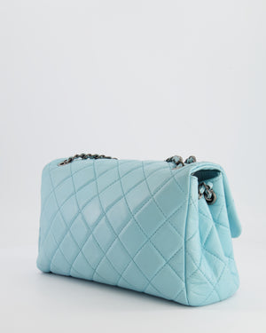 Chanel Baby Blue Single Flap Bag in Aged Calfskin Leather with Ruthenium Hardware