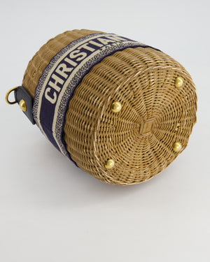 Christian Dior Dioriviera Bucket Bag in Natural Wicker and Blue Canvas With Gold Hardware