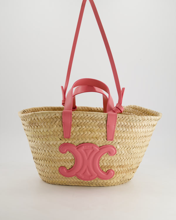 Celine Teen Classic Panier Raffia Tote Bag with Pink Logo Detail RRP £490