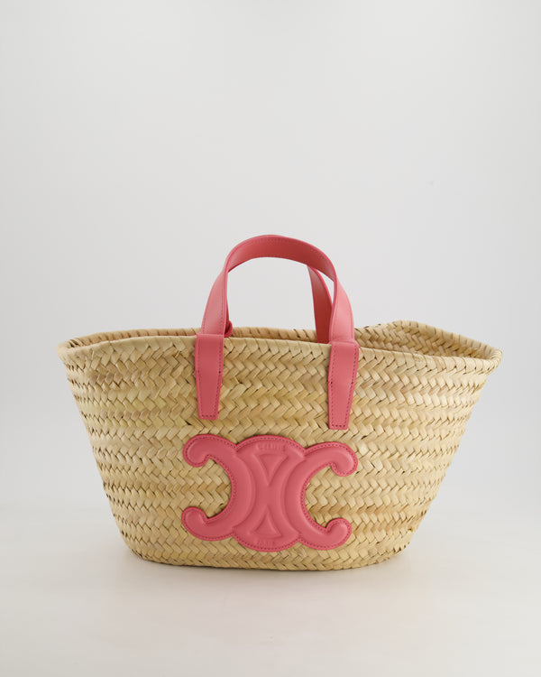 Celine Teen Classic Panier Raffia Tote Bag with Pink Logo Detail RRP £490