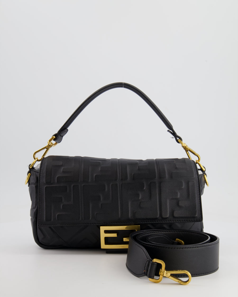 Fendi Black Leather Baguette Bag with Gold Hardware RRP £2,550