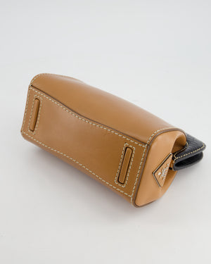 Prada Brown Leather Clutch Bag with Black Alligator Trim and Contrast Stitching