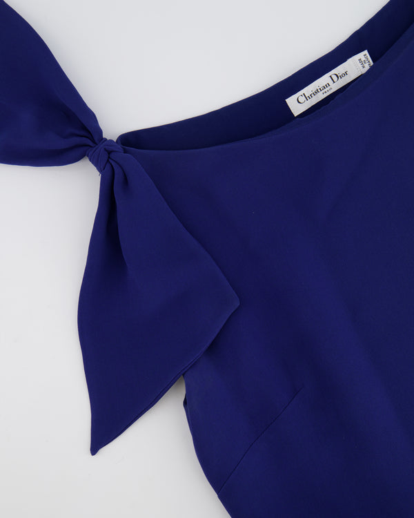 Christian Dior Electric Blue Silk Midi Dress with Shoulder Detailing Size FR 38 (UK 10)