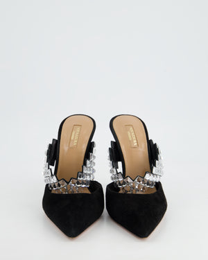 Aquazurra Black Suede Heel Mules with Diamante Details Size EU 40