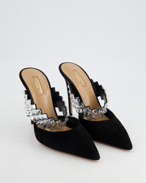 Aquazurra Black Suede Heel Mules with Diamante Details Size EU 40