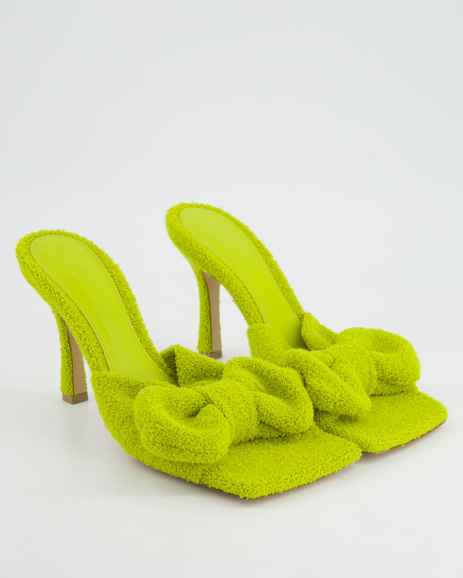 Bottega Veneta Acid Green Towel Stretch Bow Heeled Mules 90 Size EU 40