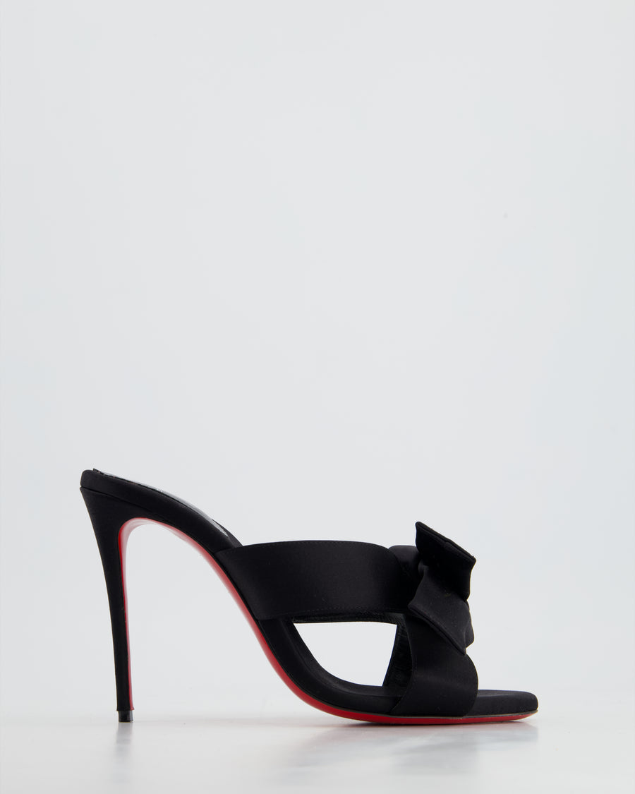 Christian Louboutin Black Satin Heel Sandals with Bow Detail Size EU 40