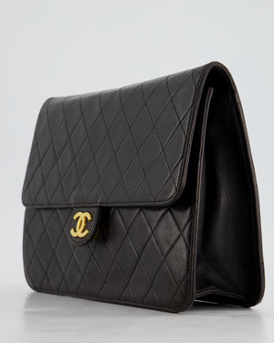 Chanel Vintage Black Square Medium Single Flap Bag with 24K Gold Hardware